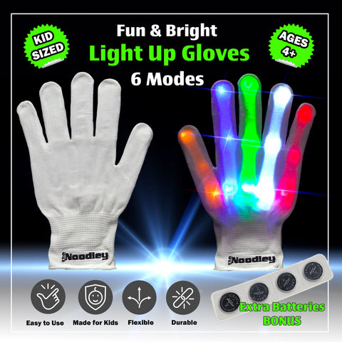 LED Gloves for Kids Teens Cool Toys Boy Girl Gift Ideas Halloween - Kid Sized (White) by The Noodley