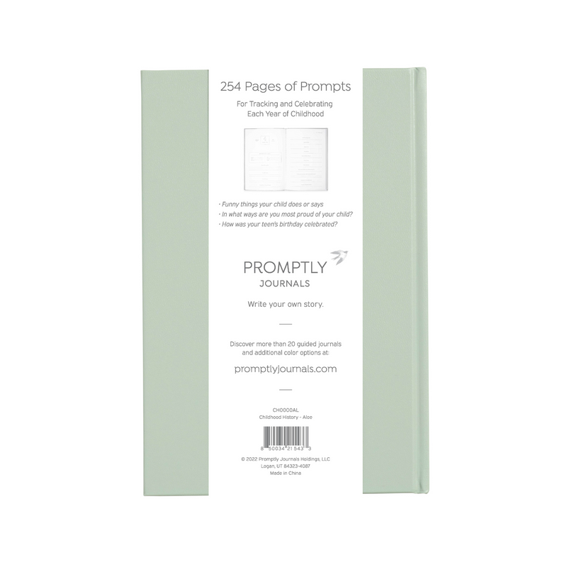 A Complete Childhood History: From Pregnancy to 18 Years Old (Aloe Green, Leatherette) by Promptly Journals