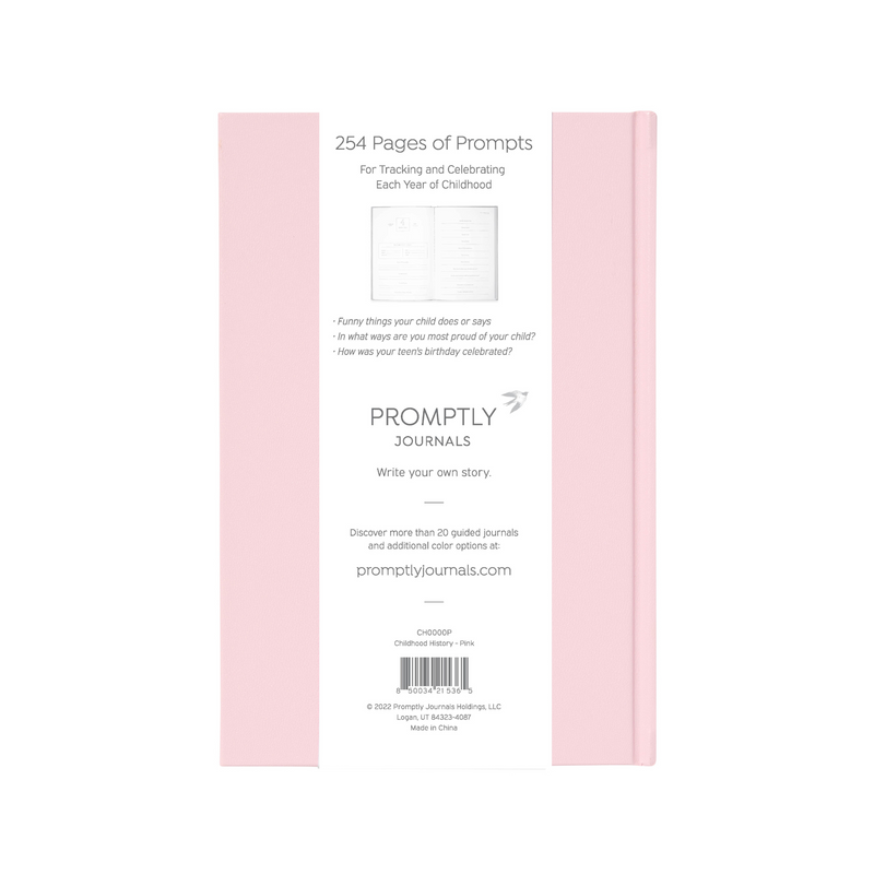 A Complete Childhood History: From Pregnancy to 18 Years Old (Pink, Leatherette) by Promptly Journals