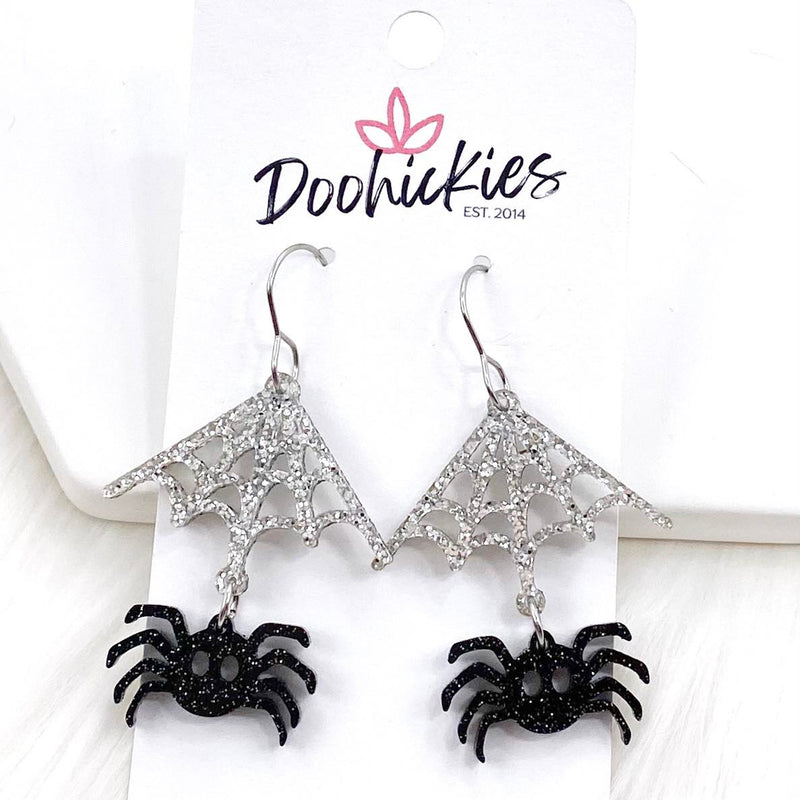 1.5" Glittery Spider Acrylics - Halloween Earrings by Doohickies Wholesale