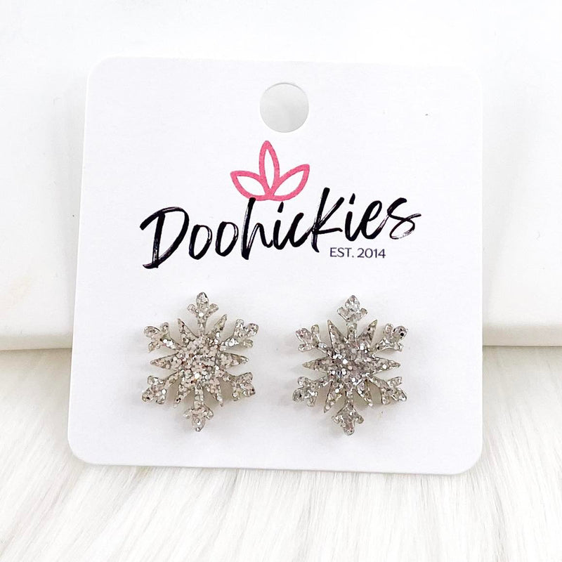 Glittery Snowflake Studs -Christmas Earrings by Doohickies Wholesale