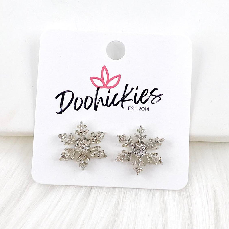 Glittery Snowflake Studs -Christmas Earrings by Doohickies Wholesale