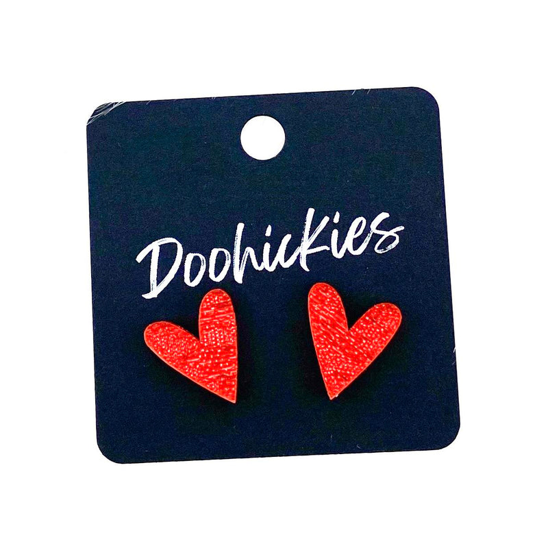 16mm Saffiano Heart Studs - Valentines Earrings by Doohickies Wholesale