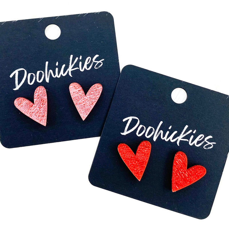 16mm Saffiano Heart Studs - Valentines Earrings by Doohickies Wholesale