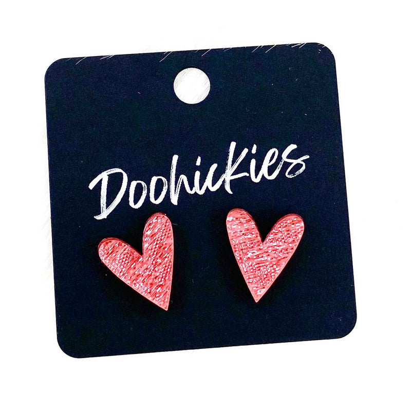 16mm Saffiano Heart Studs - Valentines Earrings by Doohickies Wholesale