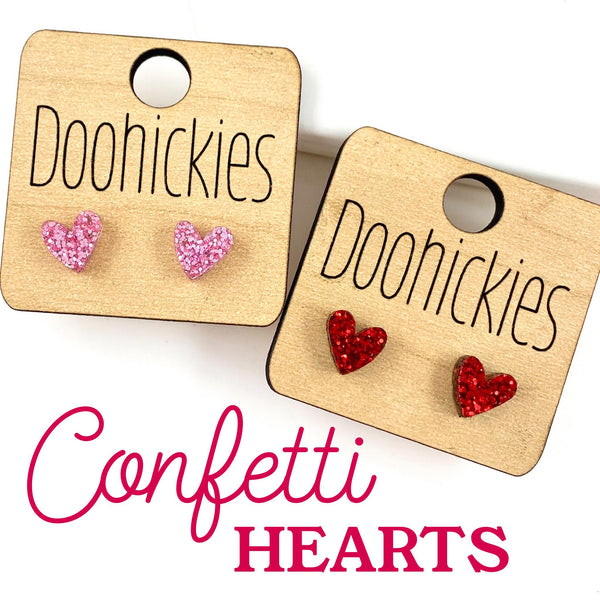 8mm Tiny Confetti Valentine Hearts - Valentines Earrings by Doohickies Wholesale