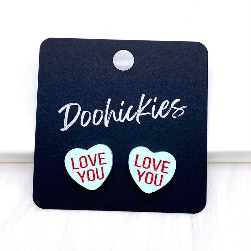 13mm Candy Love Hearts Studs -Valentine Earrings by Doohickies Wholesale