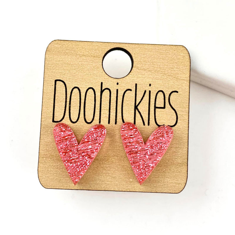 16mm Saffiano Heart Studs - Valentines Earrings by Doohickies Wholesale