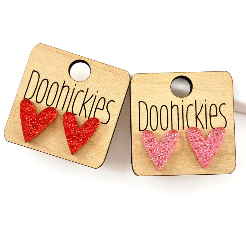 16mm Saffiano Heart Studs - Valentines Earrings by Doohickies Wholesale