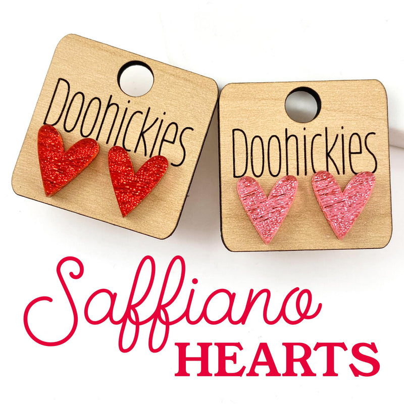 16mm Saffiano Heart Studs - Valentines Earrings by Doohickies Wholesale