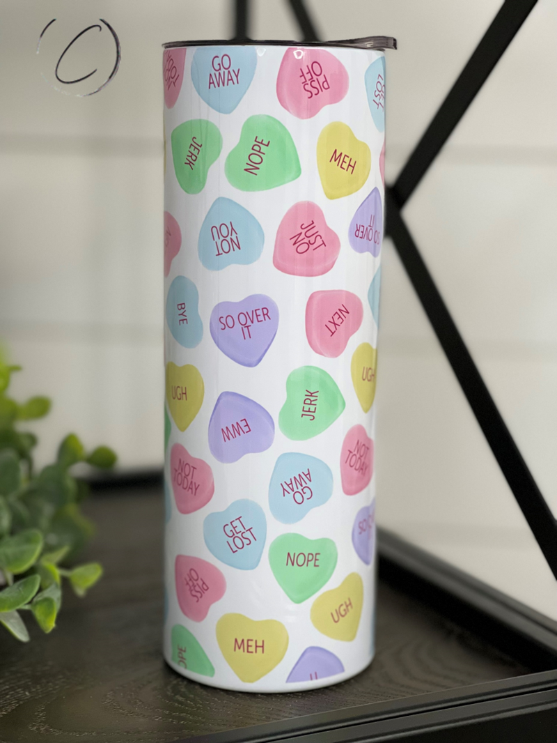 Anti Valentines Conversation Hearts 20oz Skinny Tumbler by CMD Wholesale