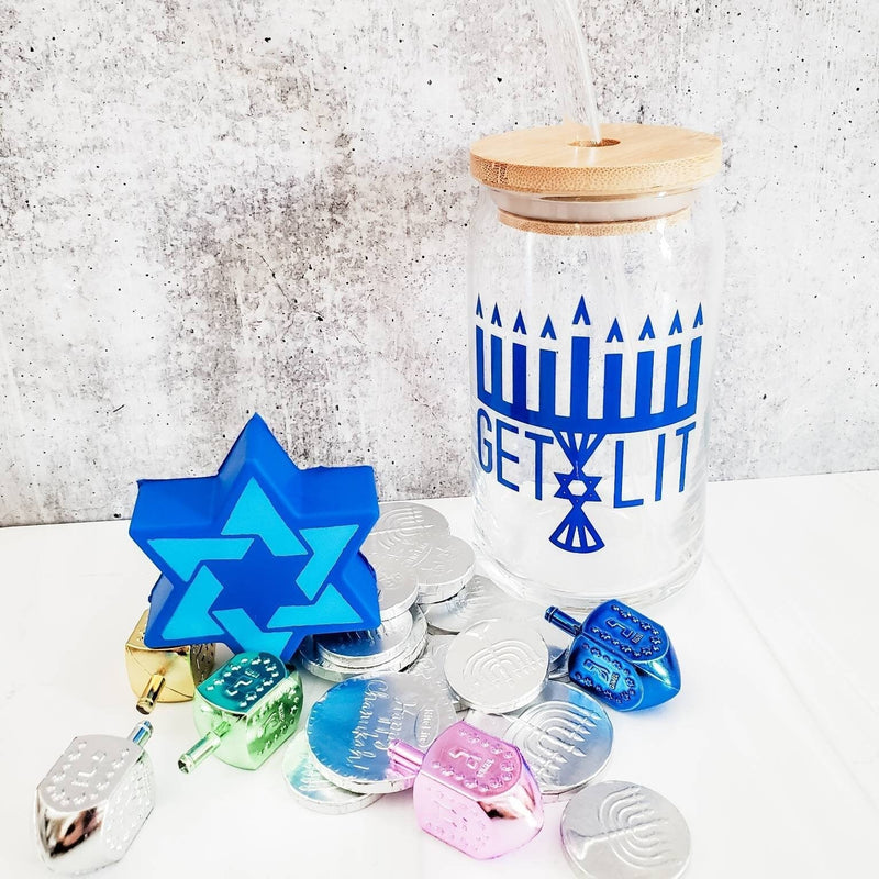 Color Changing Get Lit Hanukkah Glass Can Cup by Salt and Sparkle