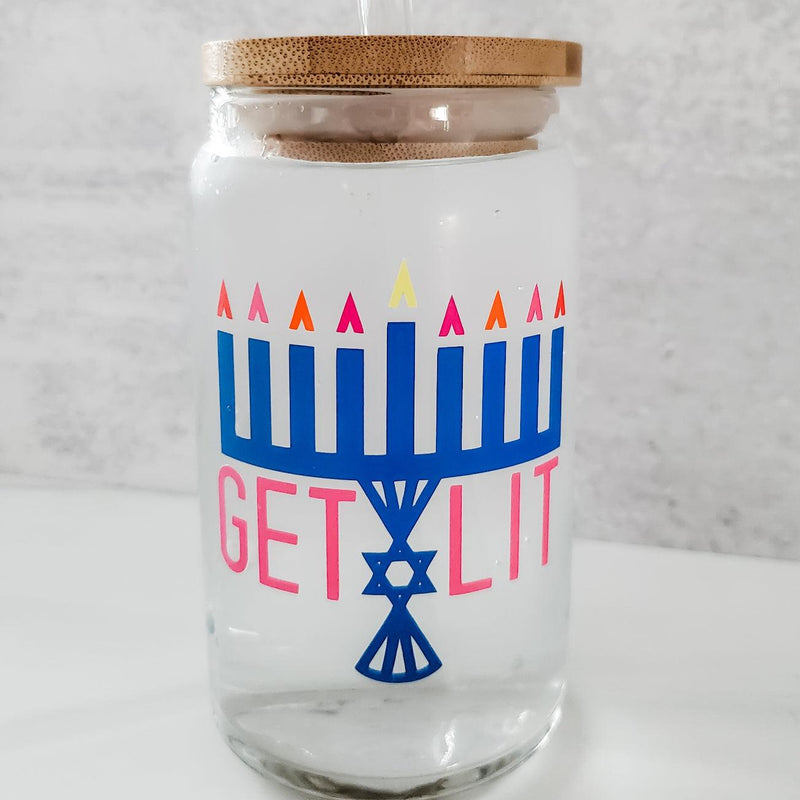 Color Changing Get Lit Hanukkah Glass Can Cup by Salt and Sparkle