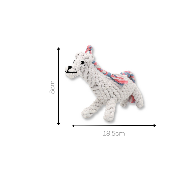 Luna the Unicorn Handmade Rope Toy by Knotty Pawz