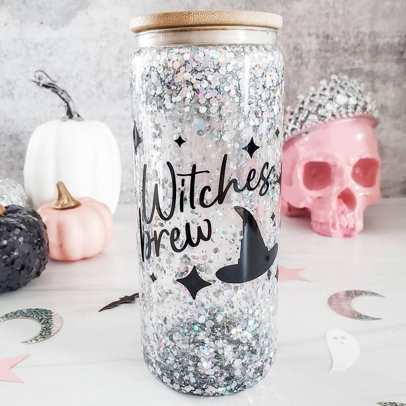 Friendly Ghosts Halloween Snowglobe Glitter Iced Coffee Cup by Salt and Sparkle