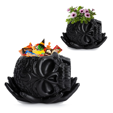 Skull Halloween Candy Bowl, Plant Planter Pot| (Black)