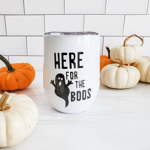 HERE FOR THE BOOS Halloween Insulated Wine Tumbler by Salt and Sparkle