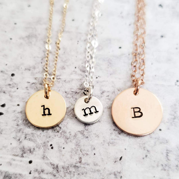 Initial Tiny Disc Necklace by Salt and Sparkle