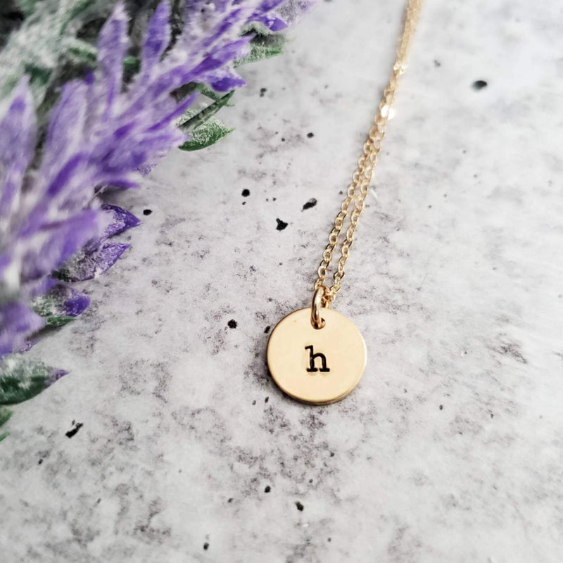 Initial Tiny Disc Necklace by Salt and Sparkle