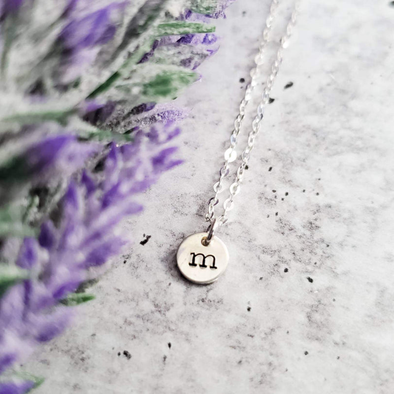 Initial Tiny Disc Necklace by Salt and Sparkle