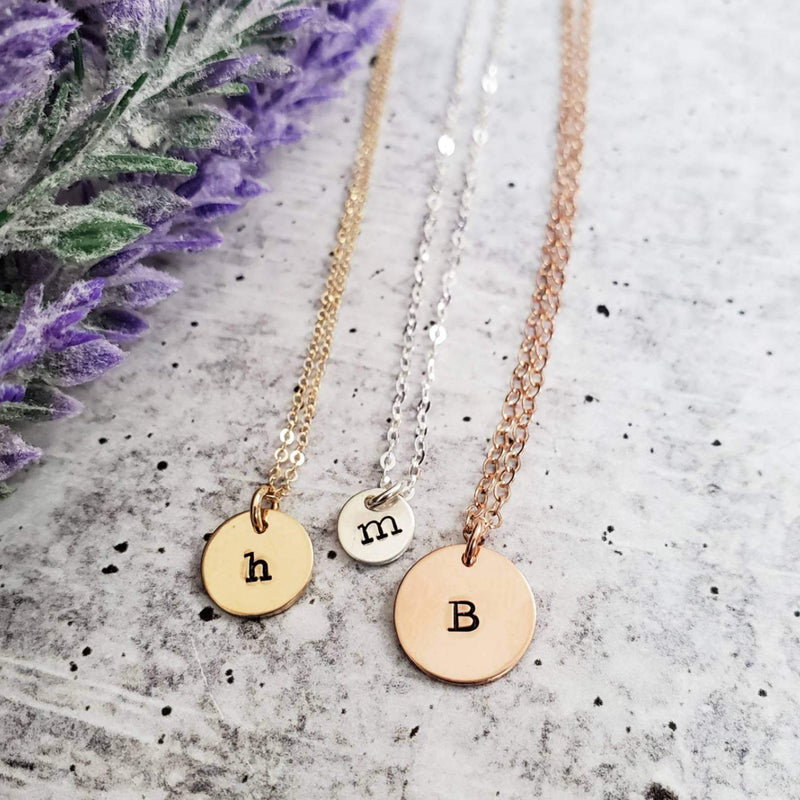 Initial Tiny Disc Necklace by Salt and Sparkle