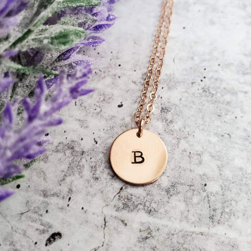 Initial Tiny Disc Necklace by Salt and Sparkle