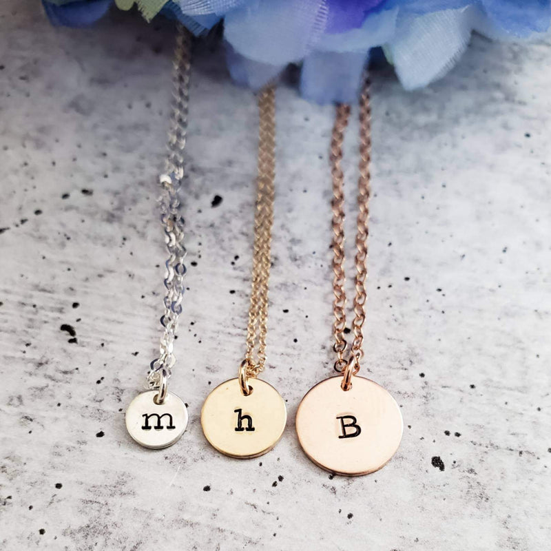 Initial Tiny Disc Necklace by Salt and Sparkle