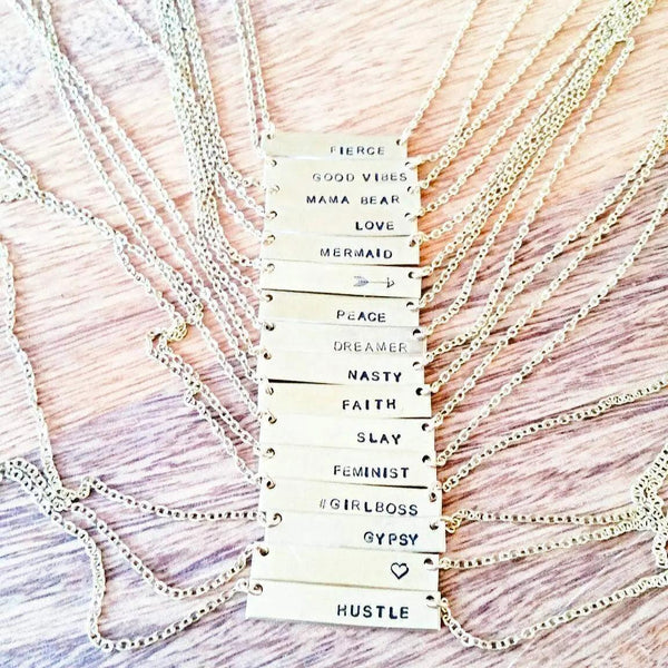 Inspirational Custom Brass Bar Necklace by Salt and Sparkle