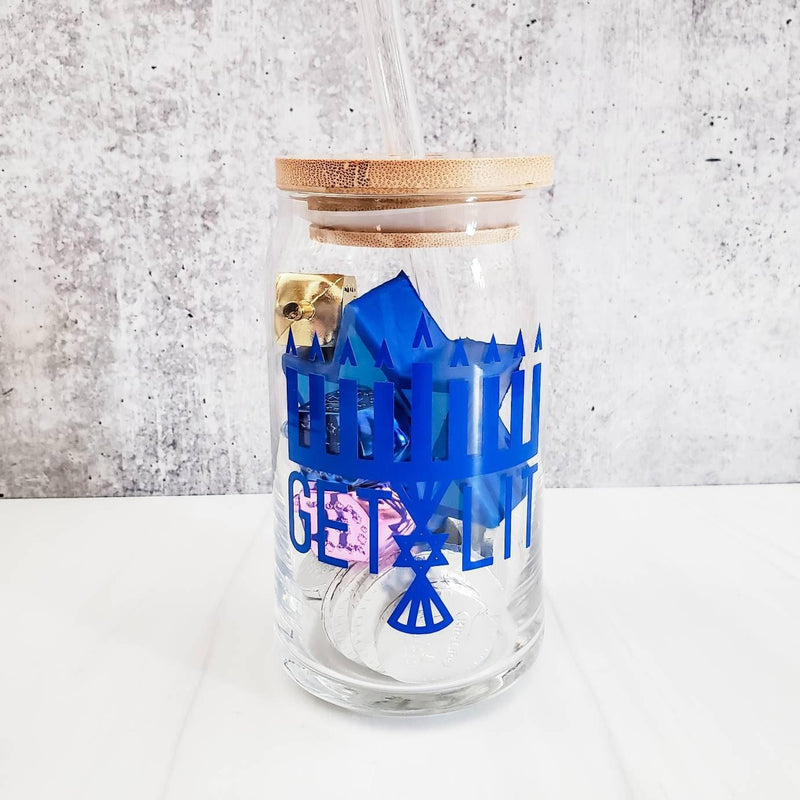 Latkes and Vodka Color Changing Hanukkah Glass Can Cup by Salt and Sparkle