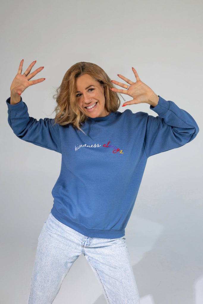 Kindness Always Embroidered Sweatshirt Indigo Blue ellenshop