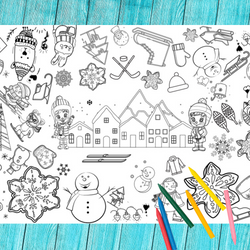 Winter Onederland Birthday Coloring Tablecloth by Creative Crayons Workshop