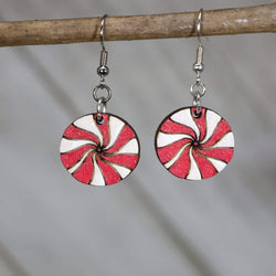 Christmas Peppermint Candy Wooden Dangle Earrings by Cate's Concepts, LLC