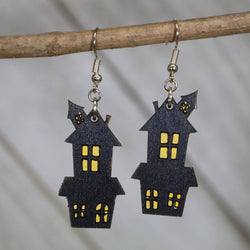 Halloween Haunted House Wooden Dangle Earrings by Cate's Concepts, LLC