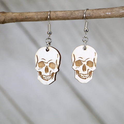 Human Skull Wooden Dangle Earrings by Cate's Concepts, LLC