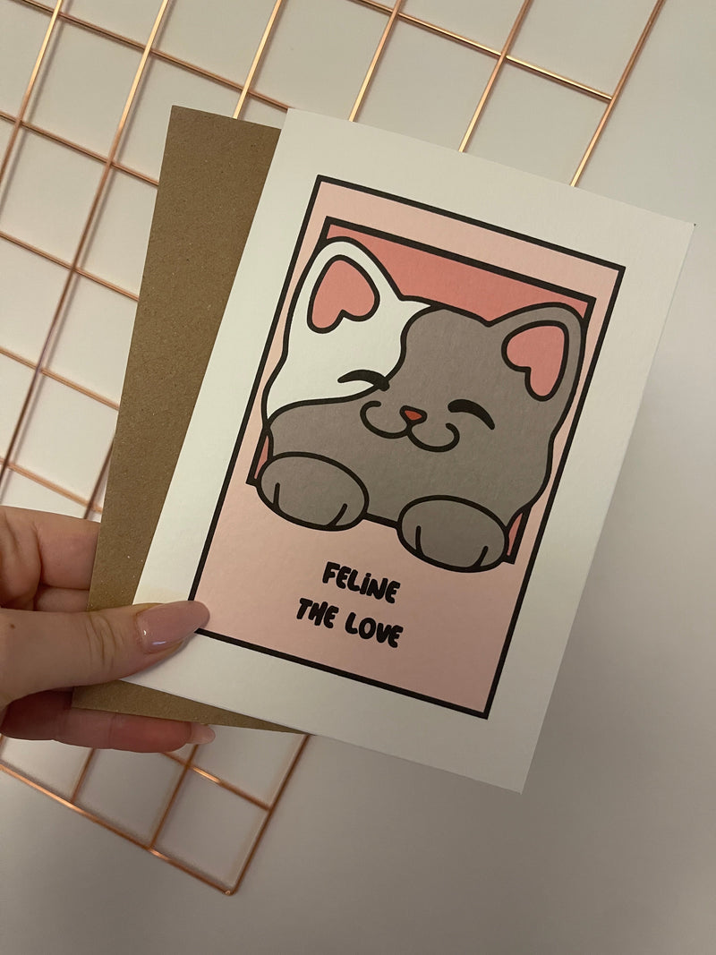 Feline The Love Cat Animal Valentines Day Funny Humorous Hammered Card & Envelope by WinsterCreations™ Official Store