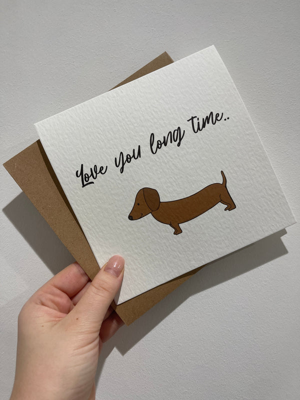 Love You Long Time Sausage Dog Valentines Day Funny Humorous Hammered Card & Envelope by WinsterCreations™ Official Store