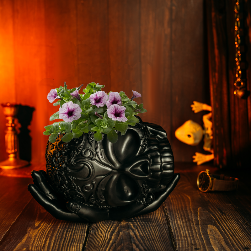 Skull Halloween Candy Bowl, Plant Planter Pot| (Black)