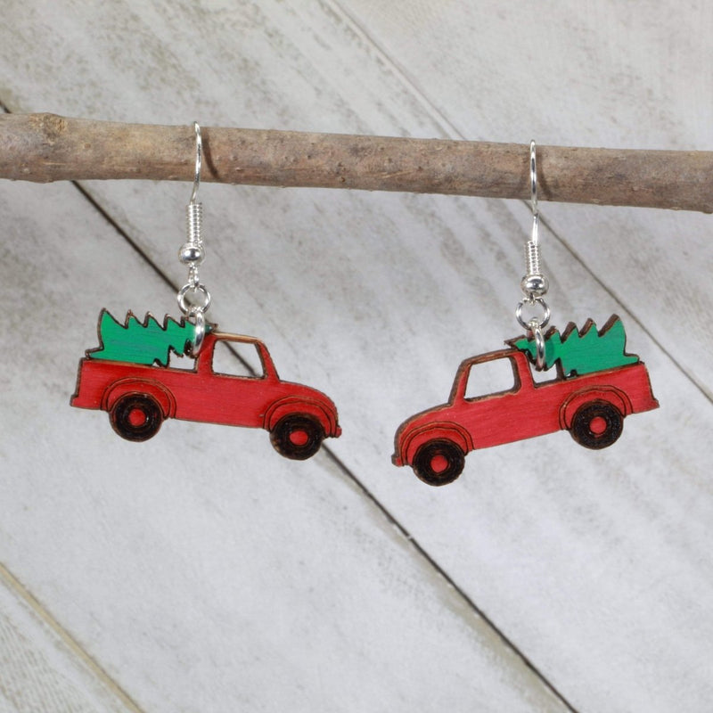 Red Truck Christmas Tree Earrings by Cate's Concepts, LLC