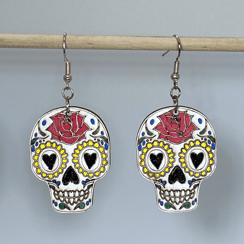 Sugar Skull Wooden Dangle Earrings by Cate's Concepts, LLC