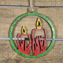 Two Candles in Circle Christmas Wooden Ornaments by Cate's Concepts, LLC